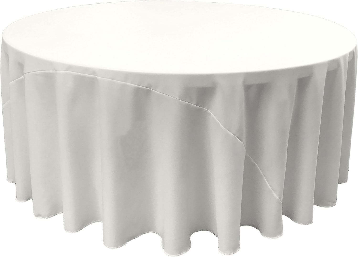WHITE - Polyester Poplin Washable Round Tablecloth, Stain Wrinkle Resistant Table Cover 120", Fabric Table Cloth Dinning, Kitchen, Party