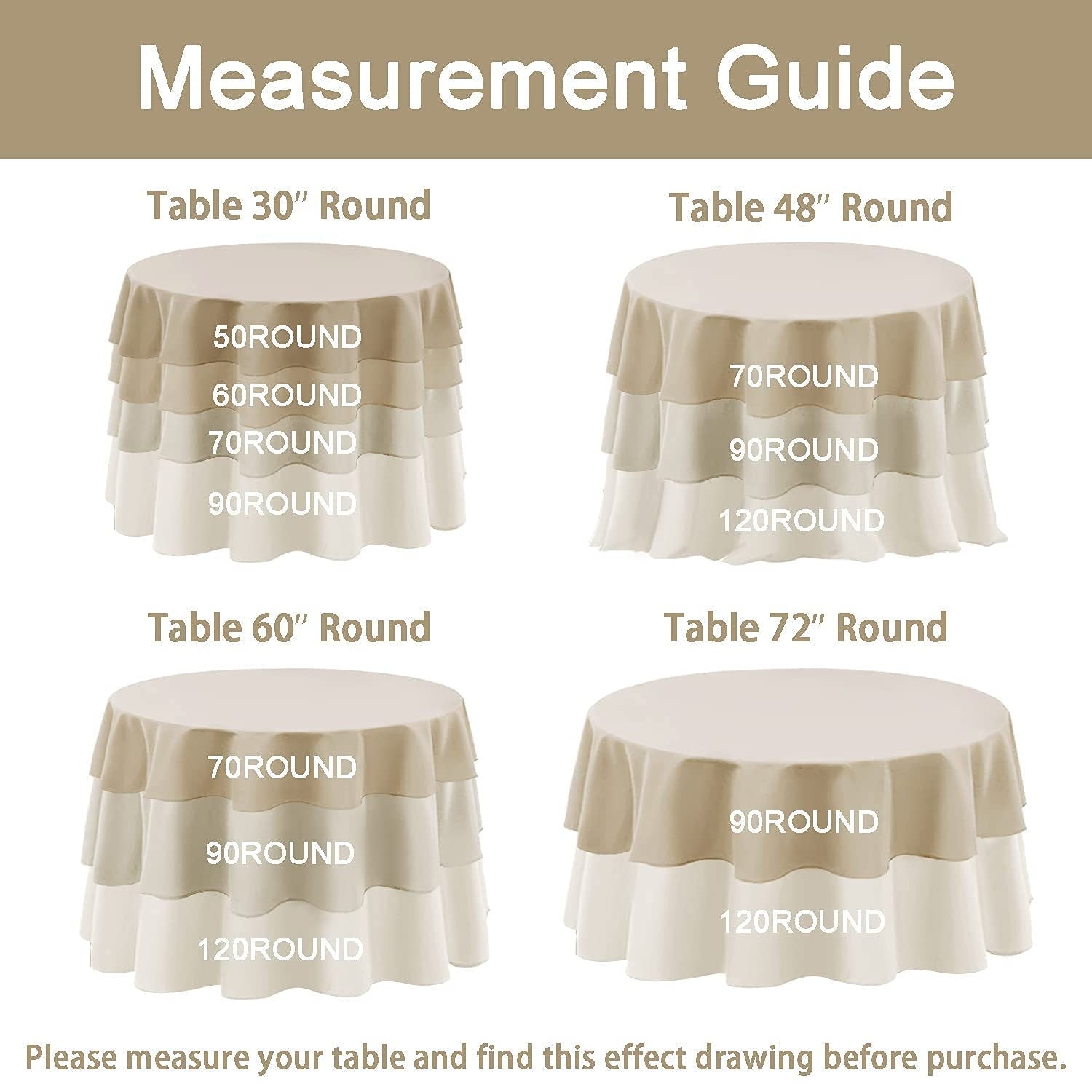 WHITE - Polyester Poplin Washable Round Tablecloth, Stain Wrinkle Resistant Table Cover 120", Fabric Table Cloth Dinning, Kitchen, Party