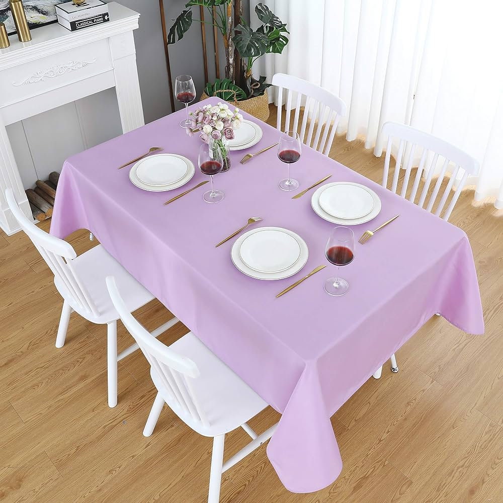 WHITE - Polyester Poplin Washable Rectangular Tablecloth, Stain Wrinkle Resistant Table Cover Fabric Table Cloth for Dinning, Kitchen, Party