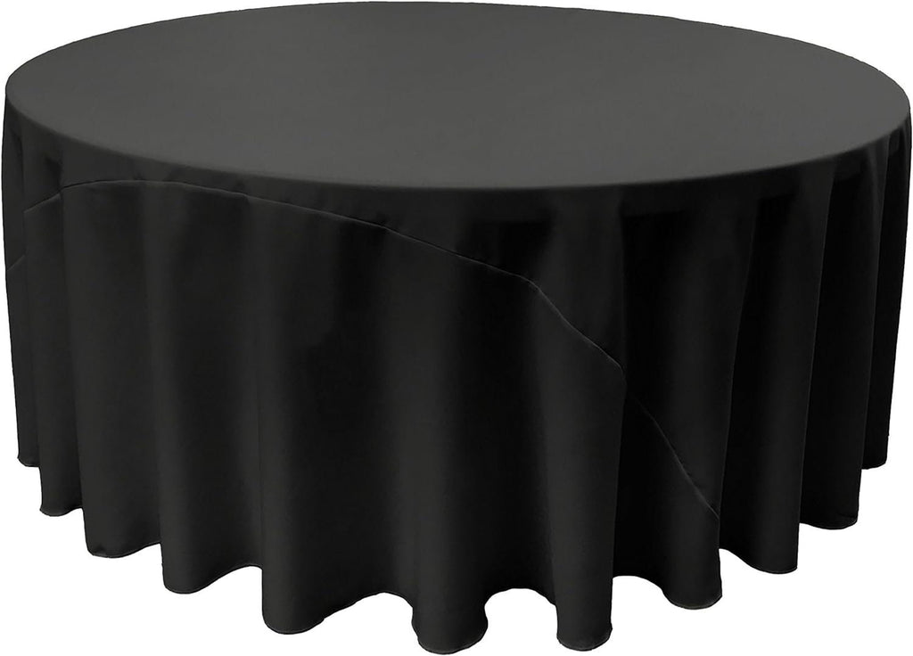 BLACK - Polyester Poplin Washable Round Tablecloth, Stain Wrinkle Resistant Table Cover 120", Fabric Table Cloth Dinning, Kitchen, Party