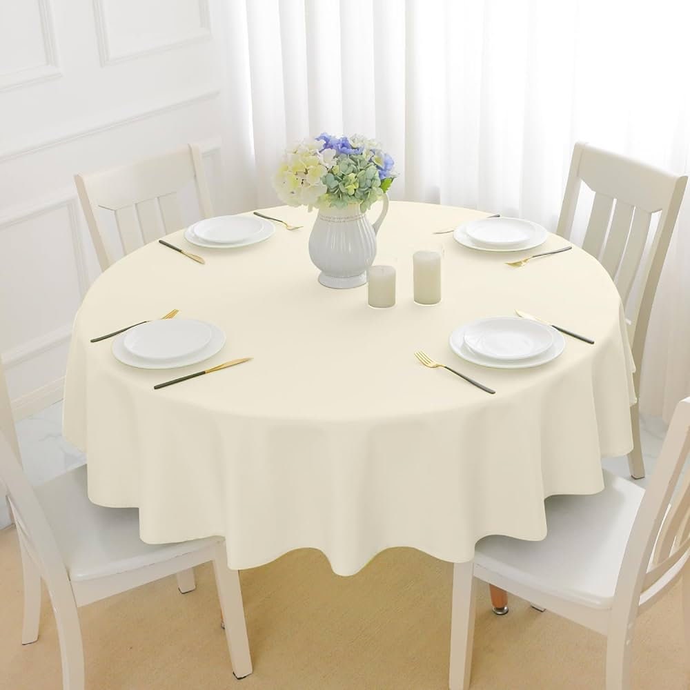 ROYAL - Polyester Poplin Washable Round Tablecloth, Wrinkle Resistant Table Cover Fabric Table Cloth for Dinning, Kitchen, Party, Holiday