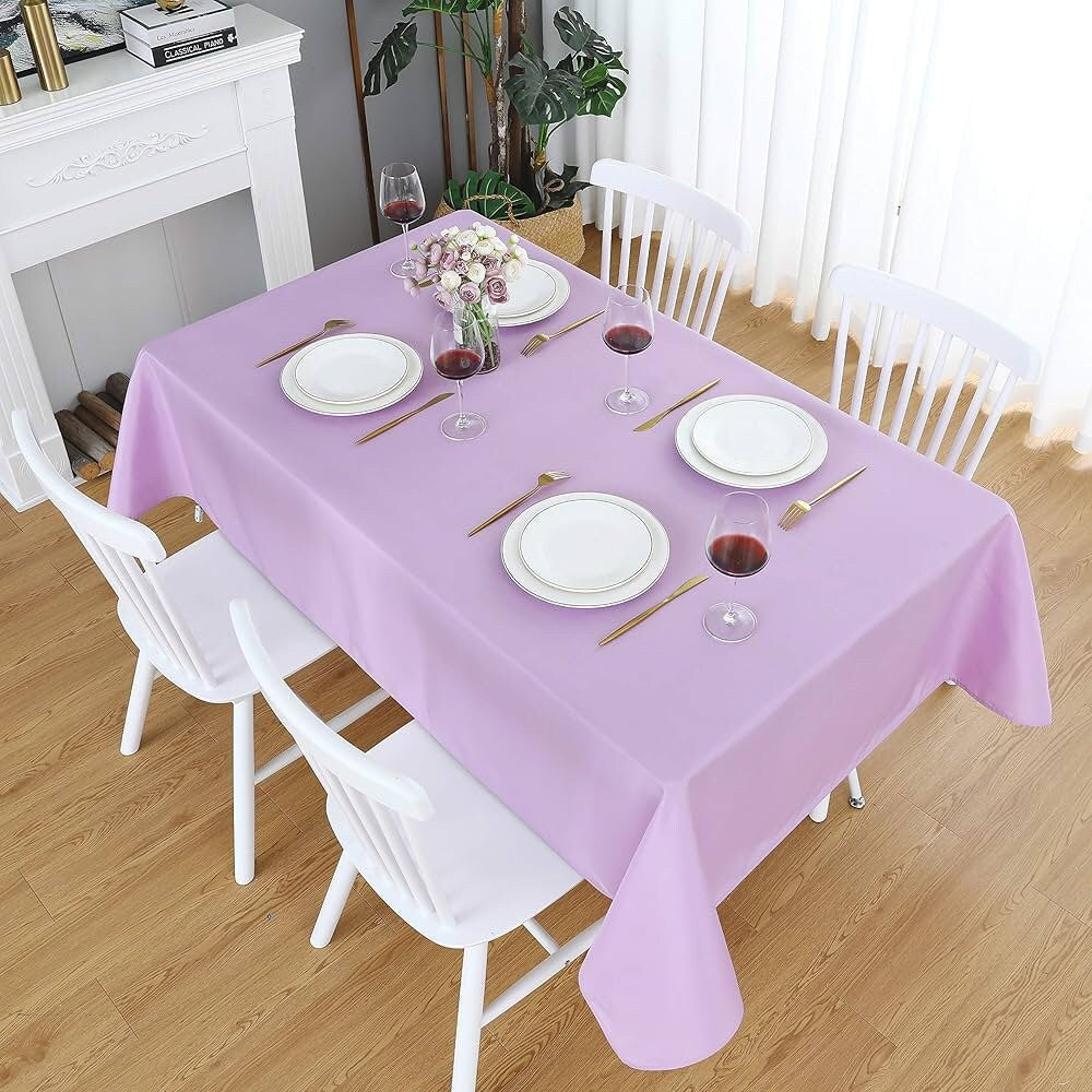 LT PINK -Polyester Poplin Washable Rectangular Tablecloth, Stain Wrinkle Resistant Table Cover Fabric Table Cloth for Dinning, Kitchen,Party