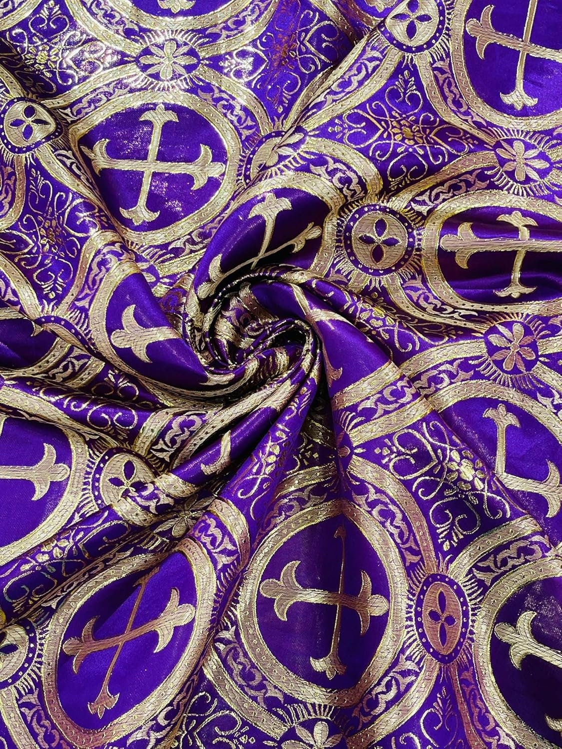 METALLIC CROSS  Brocade Jacquard Satin/Religious Brocade/58 Inches Wide/Liturgical Fabric/Church/Vestment Fabric By Yard. Choose Color Below