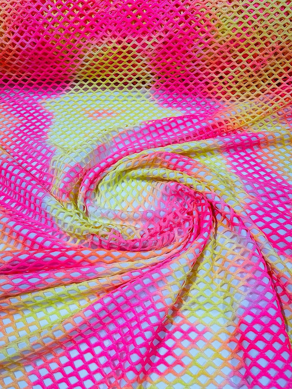 FISHNET - Big Fishnet Diamond Mesh Tie Dye with Silver Glitter 4 Way Stretch By The Yard. Choose Color Below