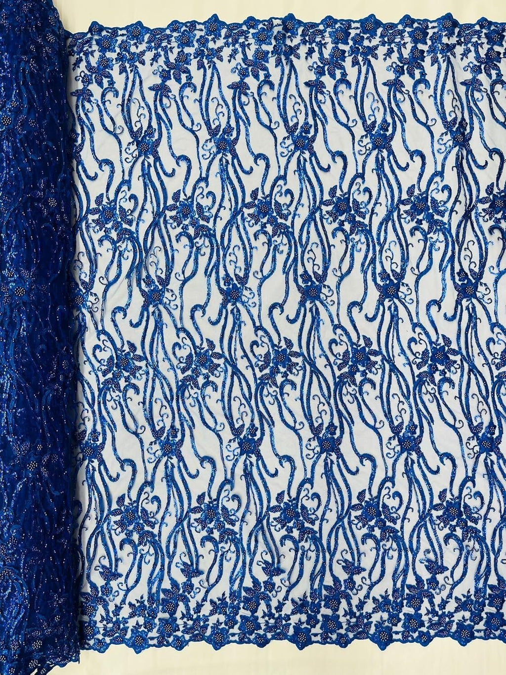 Floral Beaded Lace/Sequin Embroider Lace Fabric - Sold by The Yard. Choose Color Below