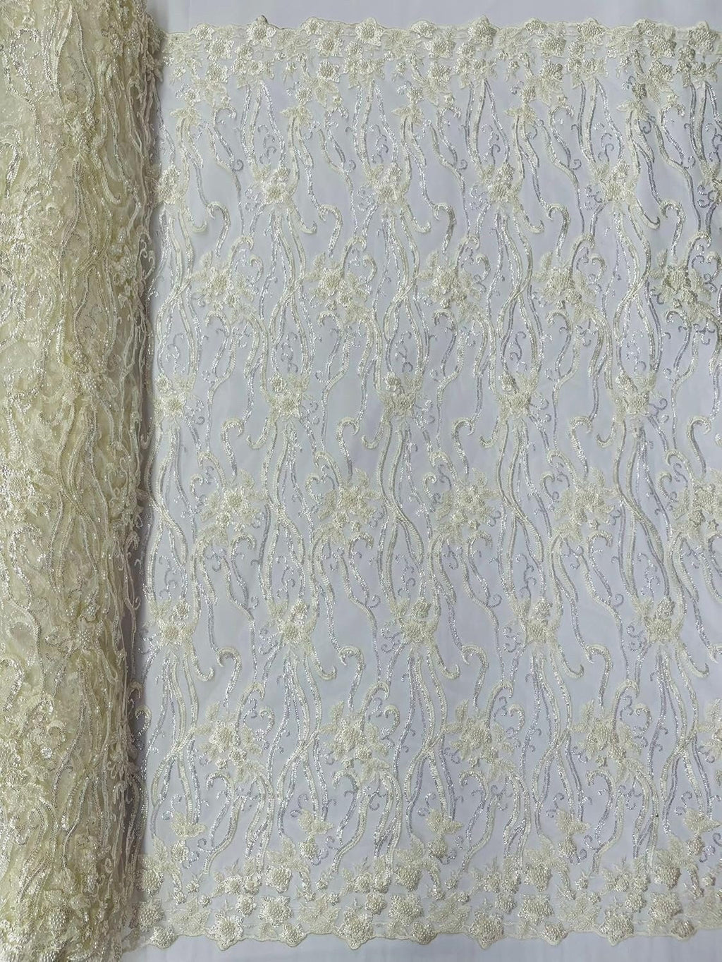 Floral Beaded Lace/Sequin Embroider Lace Fabric - Sold by The Yard. Choose Color Below