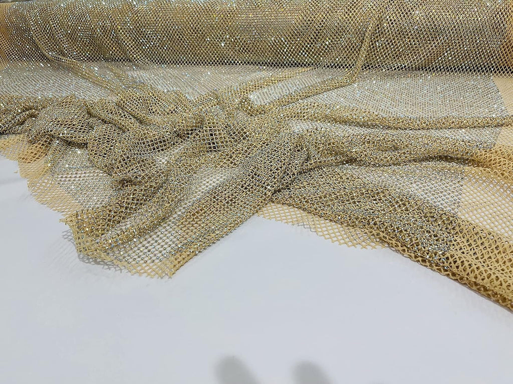 LUXURY - 45" Wide Iridescent Rhinestone On Soft Stretch Fish Net Fabric  - Sold by The Yard. Choose Color Below