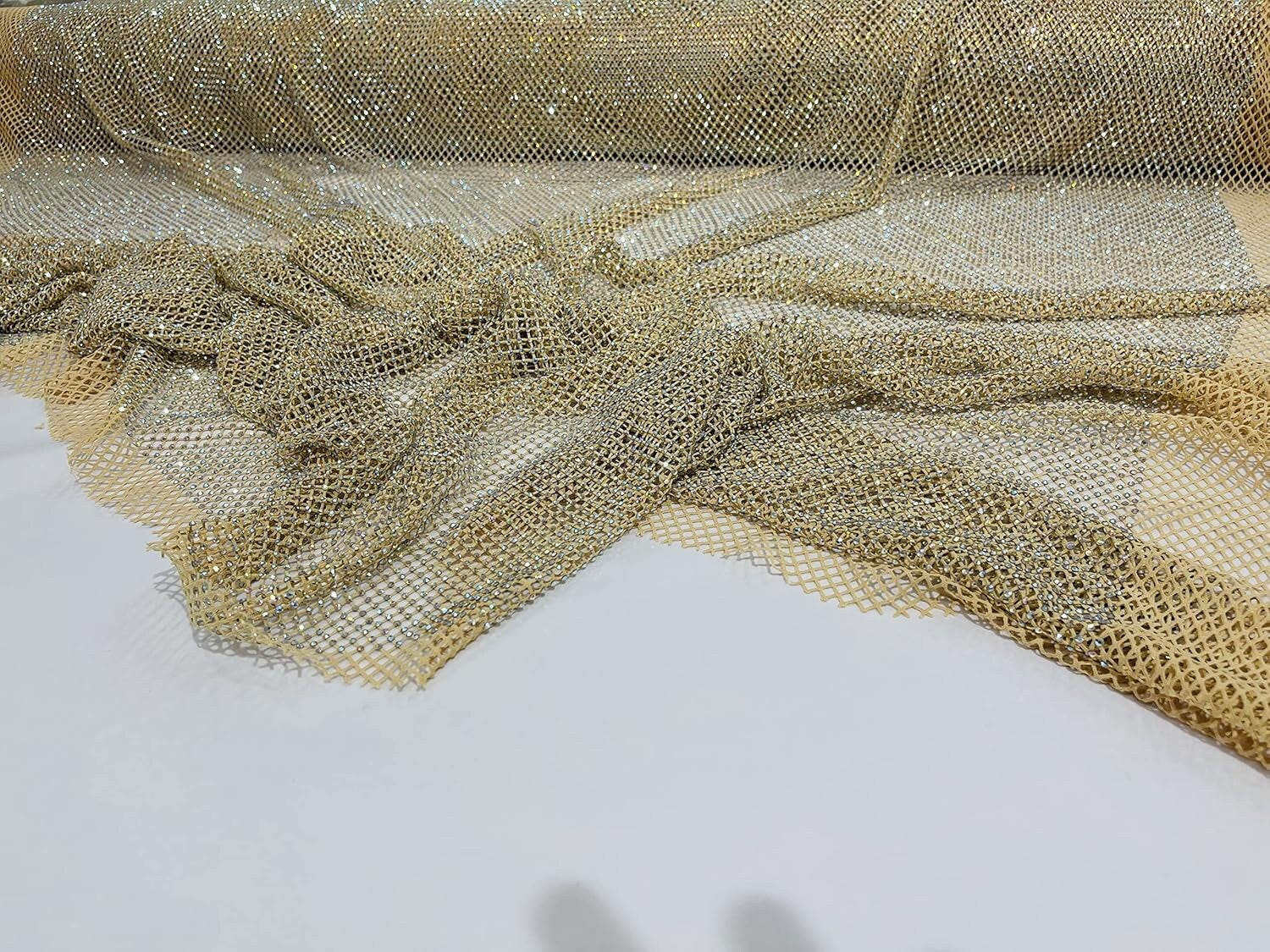 LUXURY - 45" Wide Iridescent Rhinestone On Soft Stretch Fish Net Fabric  - Sold by The Yard. Choose Color Below