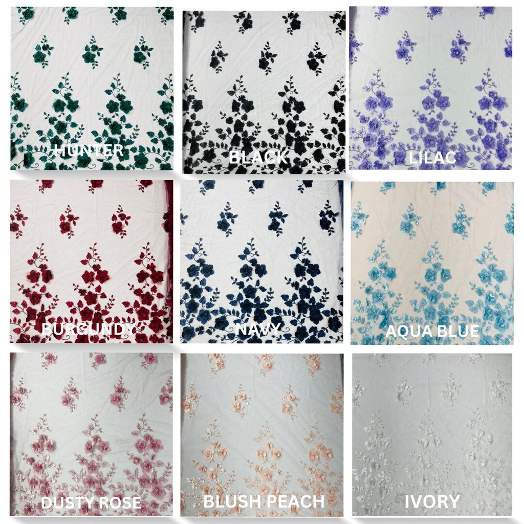 3D FLORAL - Design Embroider With Pearls Mesh Lace Fabric. Sold By The Yard. 8 Colors Available
