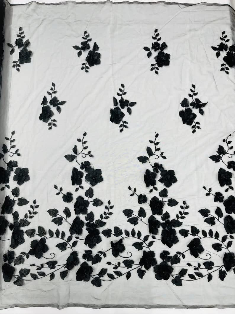 3D FLORAL - Design Embroider With Pearls Mesh Lace Fabric. Sold By The Yard. 8 Colors Available