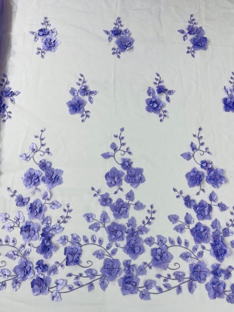 3D FLORAL - Design Embroider With Pearls Mesh Lace Fabric. Sold By The Yard. 8 Colors Available