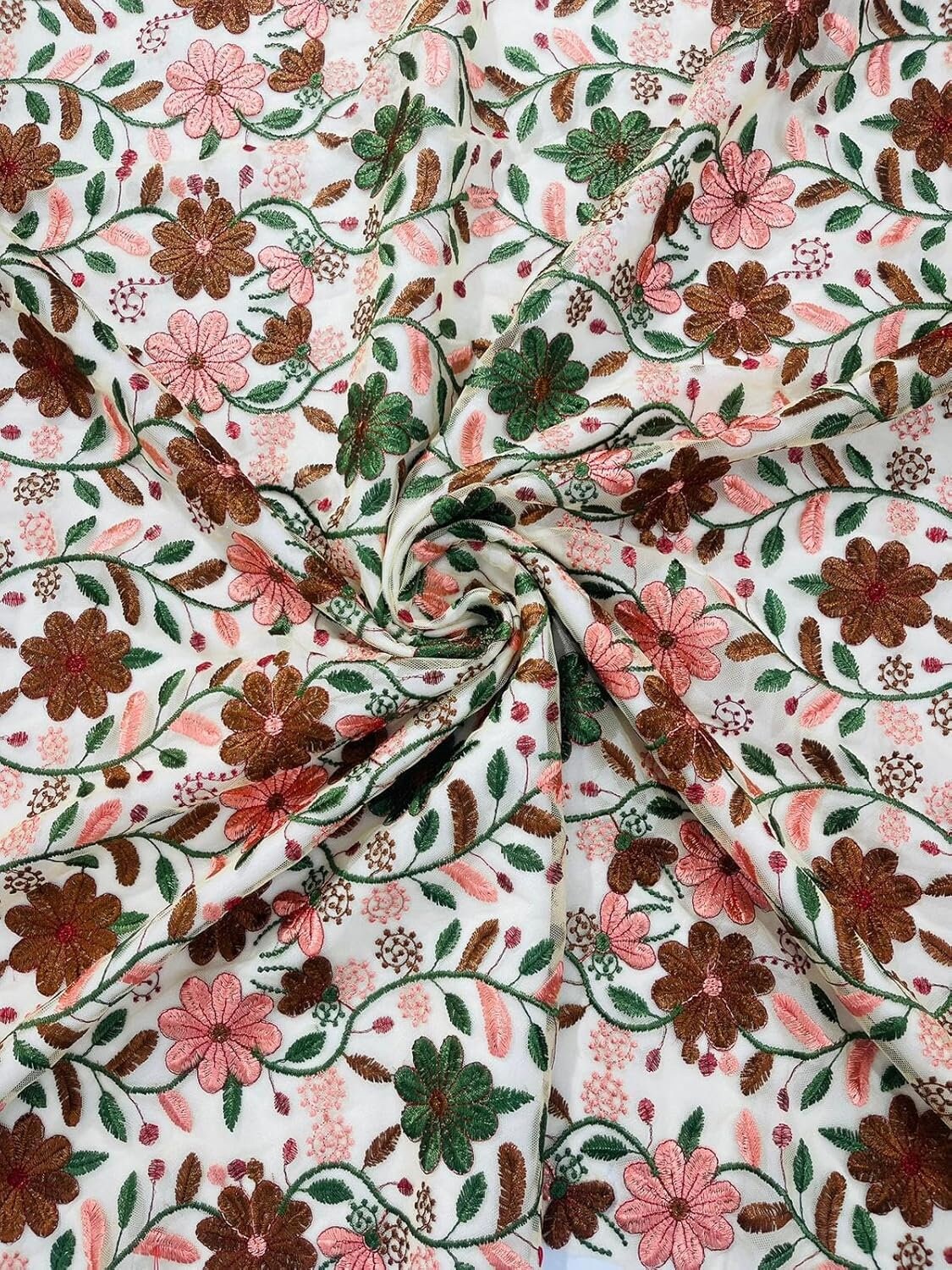 MULTI COLOR FLORAL - Design Embroider Mesh Lace Fabric. Sold By The Yard. 4 Colors Available