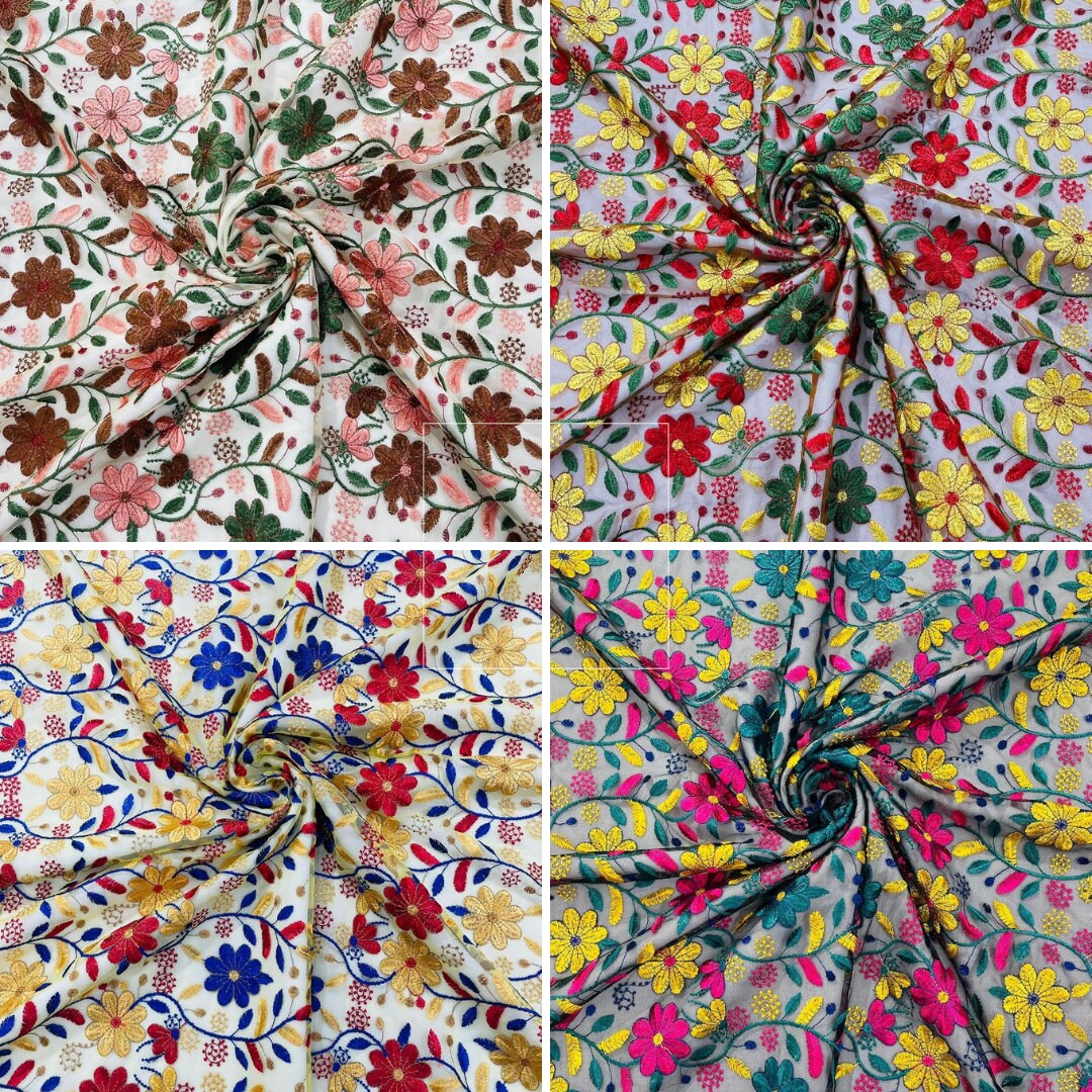 MULTI COLOR FLORAL - Design Embroider Mesh Lace Fabric. Sold By The Yard. 4 Colors Available