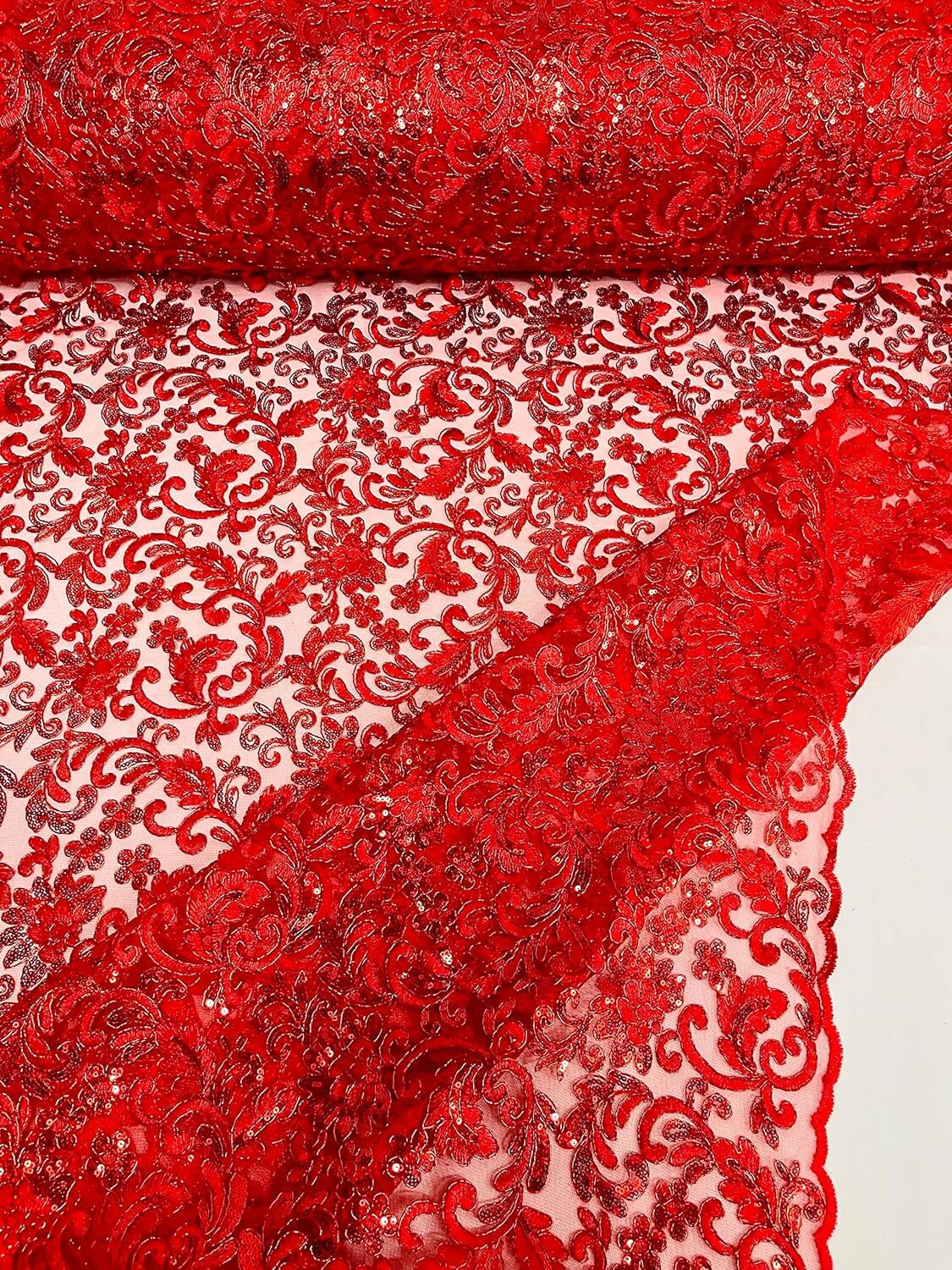 METALLIC - Corded Embroider Flowers with Sequins On A Mesh Lace Prom Fabric. Sold By The Yard. Choose Color Below