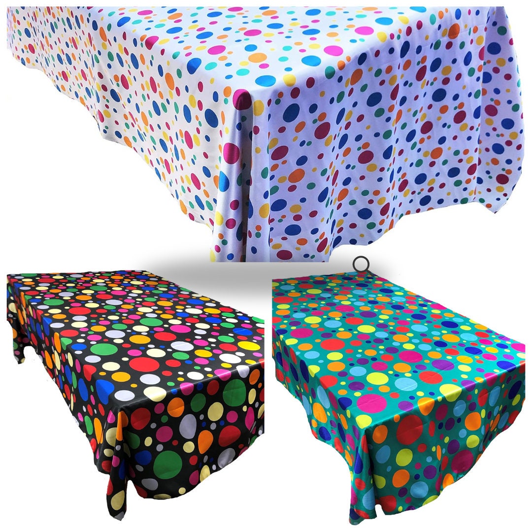 SOCAL PARTY DECOR - Birthday Tablecloth Multi Color Polka Dot Satin Tablecloth  Table Cover Fabric Table Cloth for Dinning, Kitchen, Party