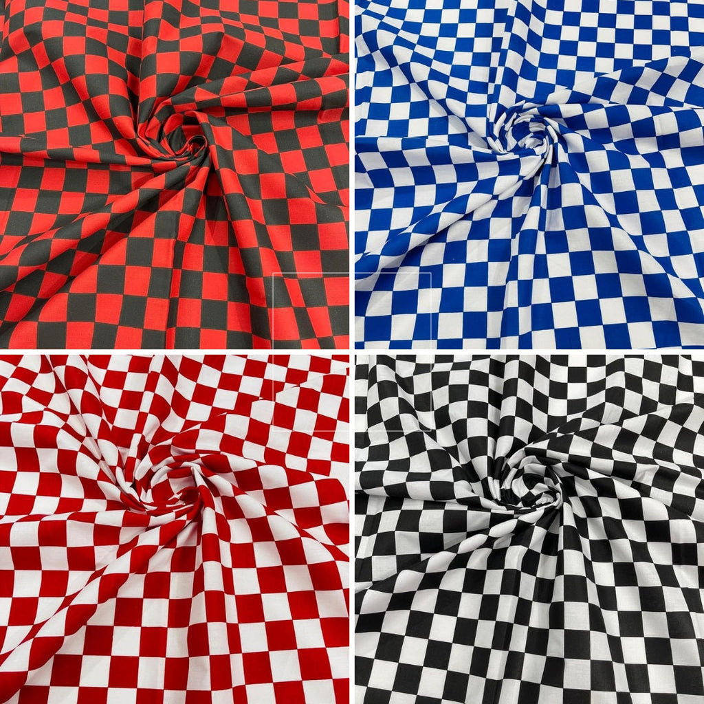 CHECKERED - Print Poly Cotton Fabric 60" Wide by The Yard. Choose Color Below