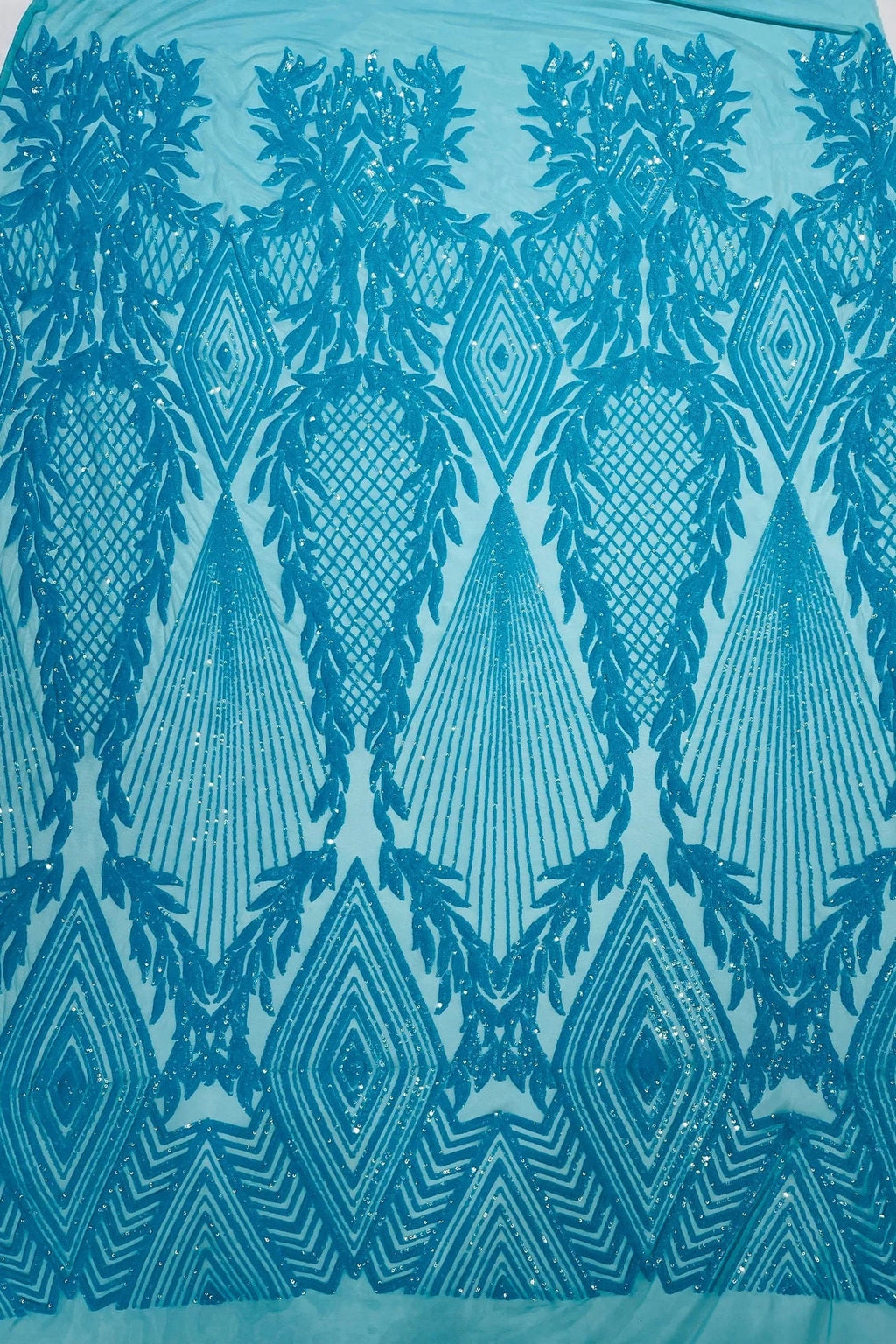 DIAMOND FASHION - Shiny Sequin Design 4 Way Stretch Mesh Fabric. Sold By The Yard. Choose Color Below