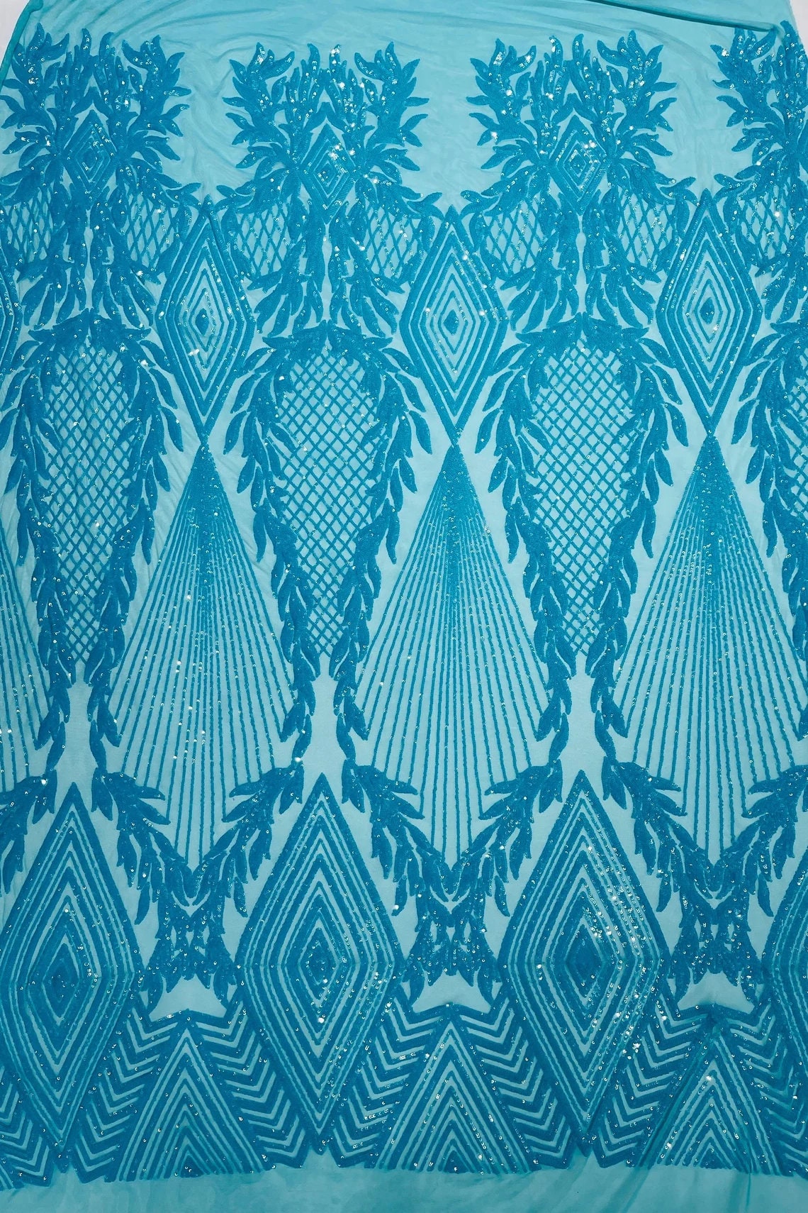 DIAMOND FASHION - Shiny Sequin Design 4 Way Stretch Mesh Fabric. Sold By The Yard. Choose Color Below