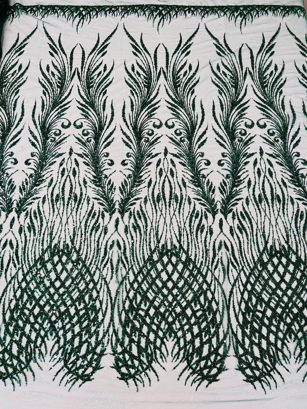 ANGEL WING FEATHERS - 3D Beaded Design with Embroidered Sequins and Beads On a Mesh Lace Fabric for Prom Dress By The Yard