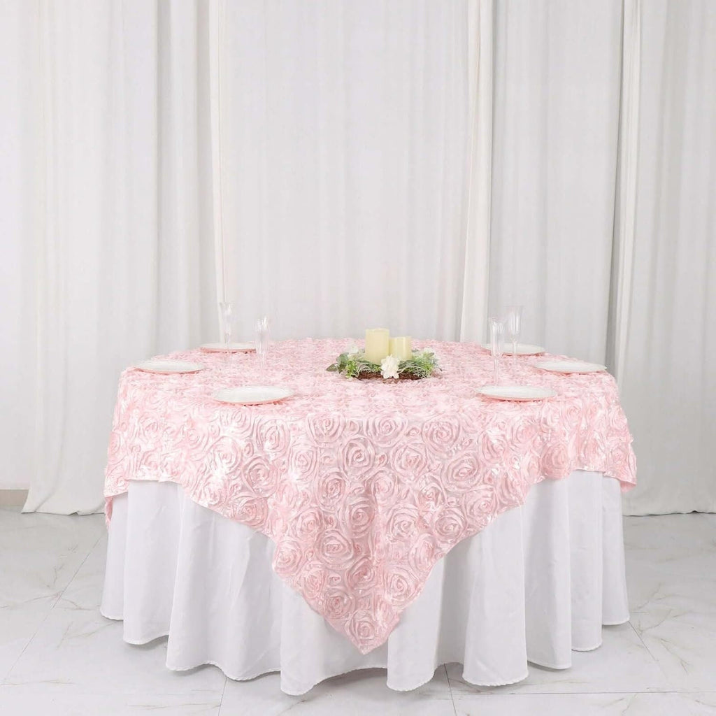 LT PINK - 3D Rosette Square Tablecloth Overlay- Square Tablecloth Cover for Wedding Party Event Banquet. Choose Size Below