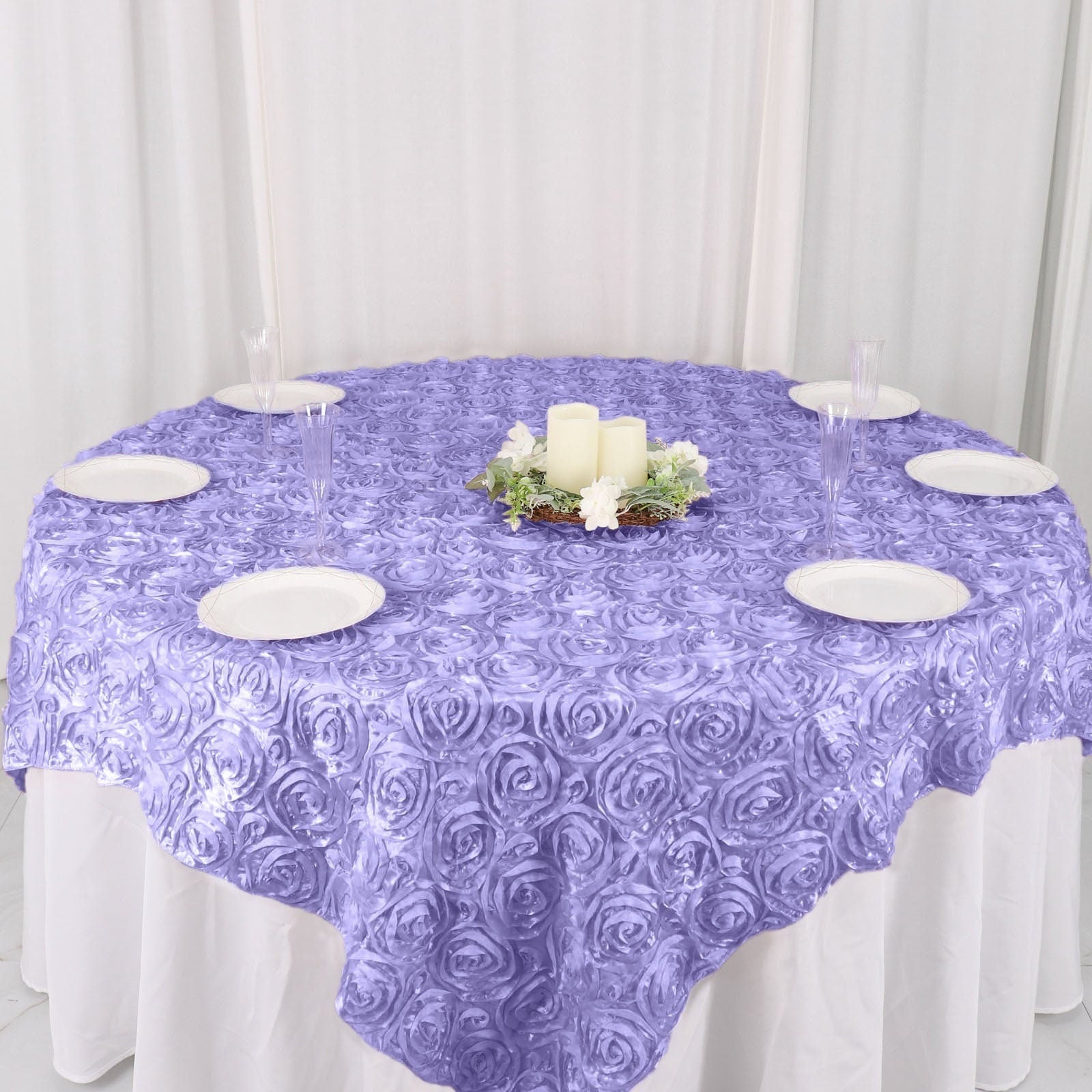 LILAC - 3D Rosette Square Tablecloth Overlay- Square Tablecloth Cover for Wedding Party Event Banquet. Choose Size Below