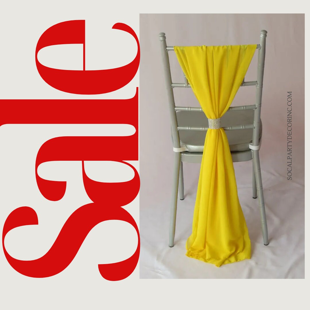 YELLOW - Chiffon Chair Sash Cover Aisle Decorations Draping Fabric for Party Ceremony Reception Floral Arrangement Banquet Outdoor Decor