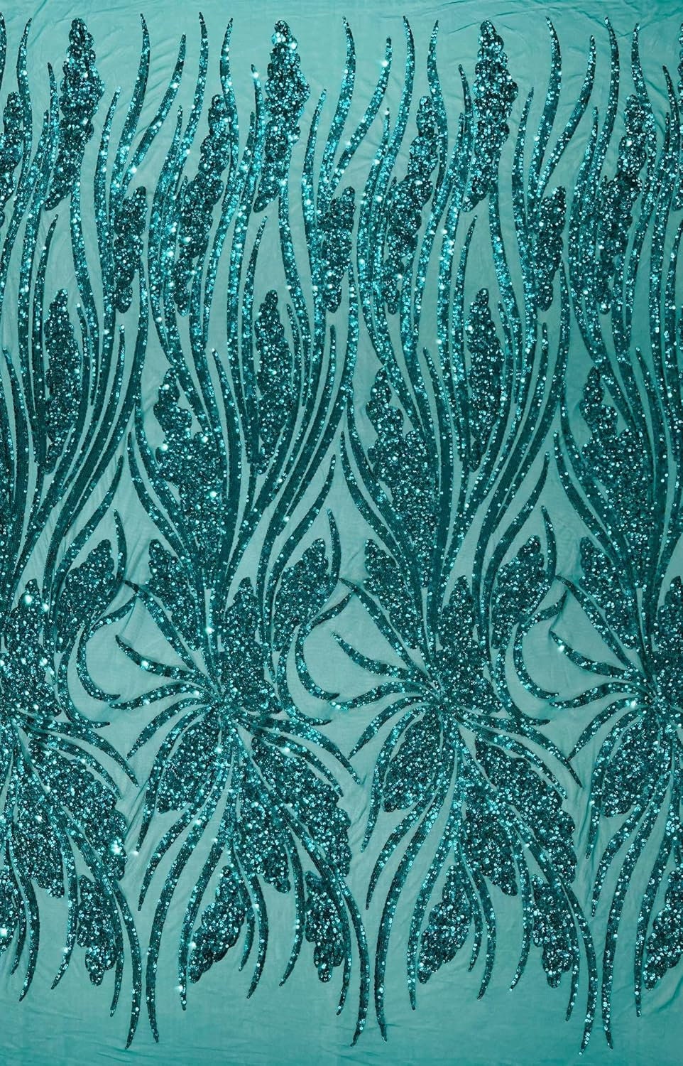 FEATHER - Shiny Sequin Design 4 Way Stretch Mesh Fabric-Prom-Sold By The Yard. Choose Color Below