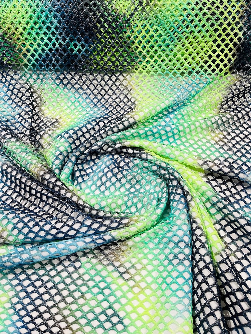 FISHNET - Big Fishnet Diamond Mesh Tie Dye with Silver Glitter 4 Way Stretch By The Yard. Choose Color Below