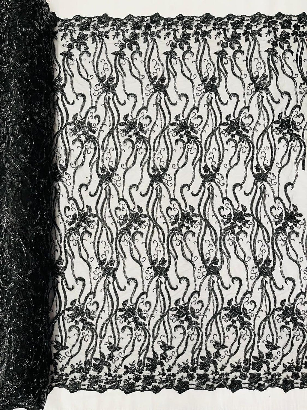 Floral Beaded Lace/Sequin Embroider Lace Fabric - Sold by The Yard. Choose Color Below