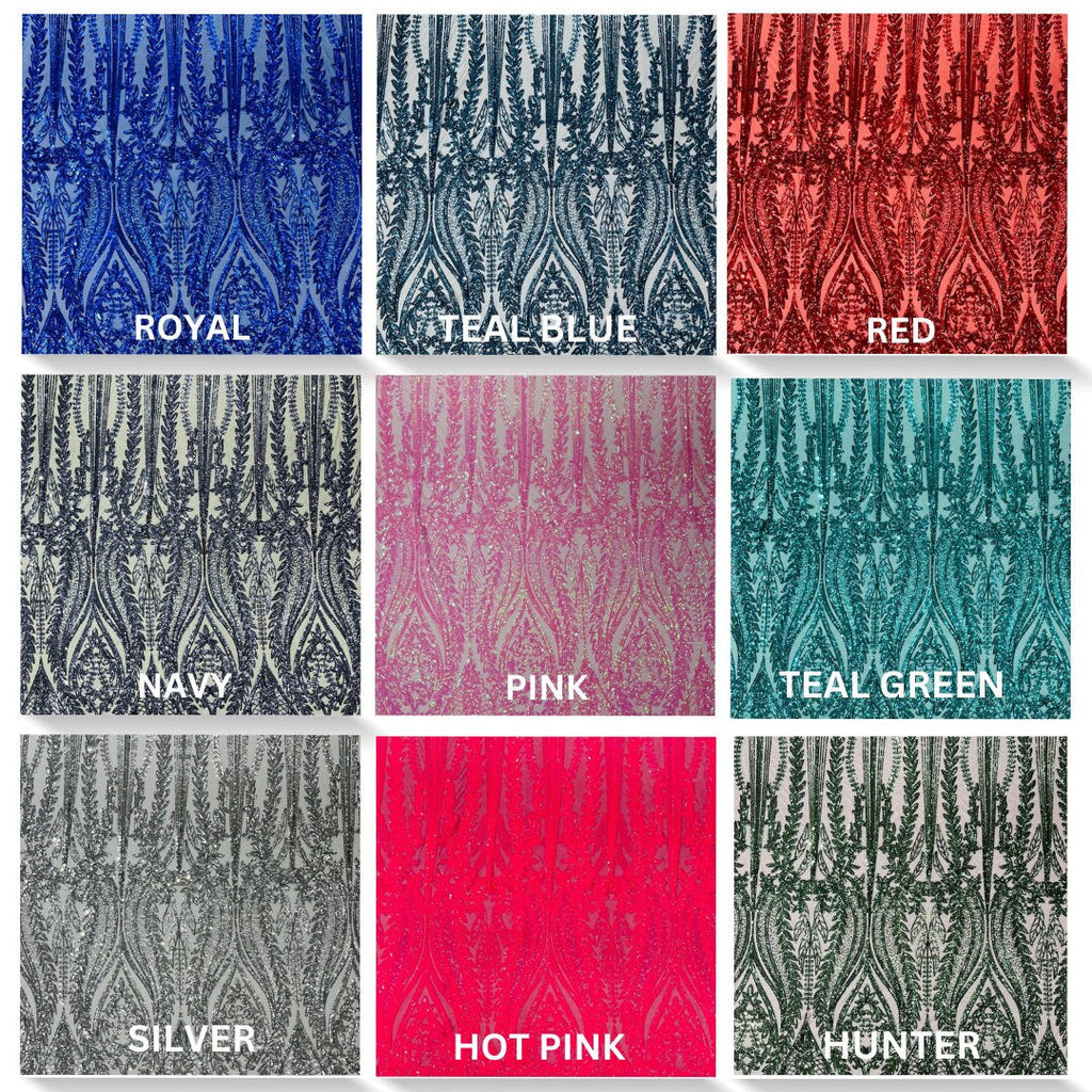 FASHION - Shiny Sequin Design 4 Way Stretch Mesh Fabric-Prom-Sold By The Yard. Choose Color Below