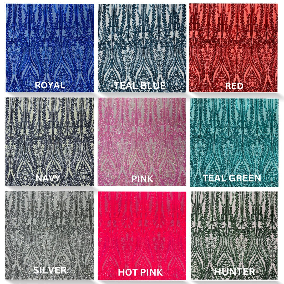 FASHION - Shiny Sequin Design 4 Way Stretch Mesh Fabric-Prom-Sold By The Yard. Choose Color Below