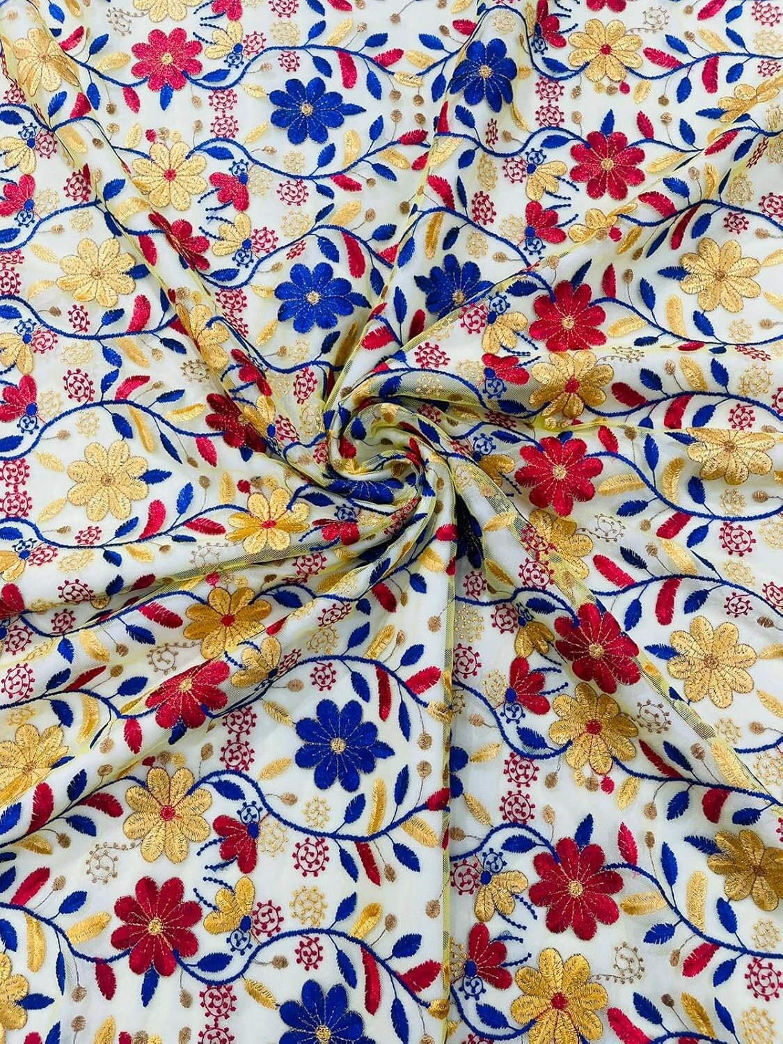 MULTI COLOR FLORAL - Design Embroider Mesh Lace Fabric. Sold By The Yard. 4 Colors Available