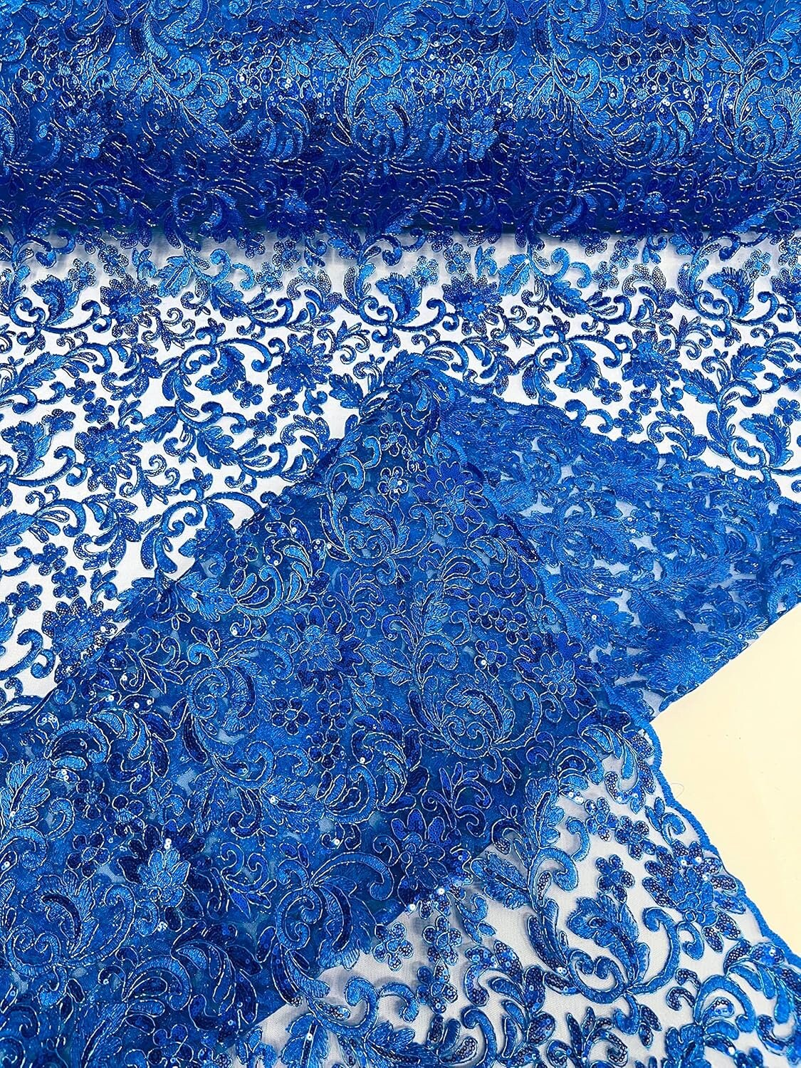 METALLIC - Corded Embroider Flowers with Sequins On A Mesh Lace Prom Fabric. Sold By The Yard. Choose Color Below