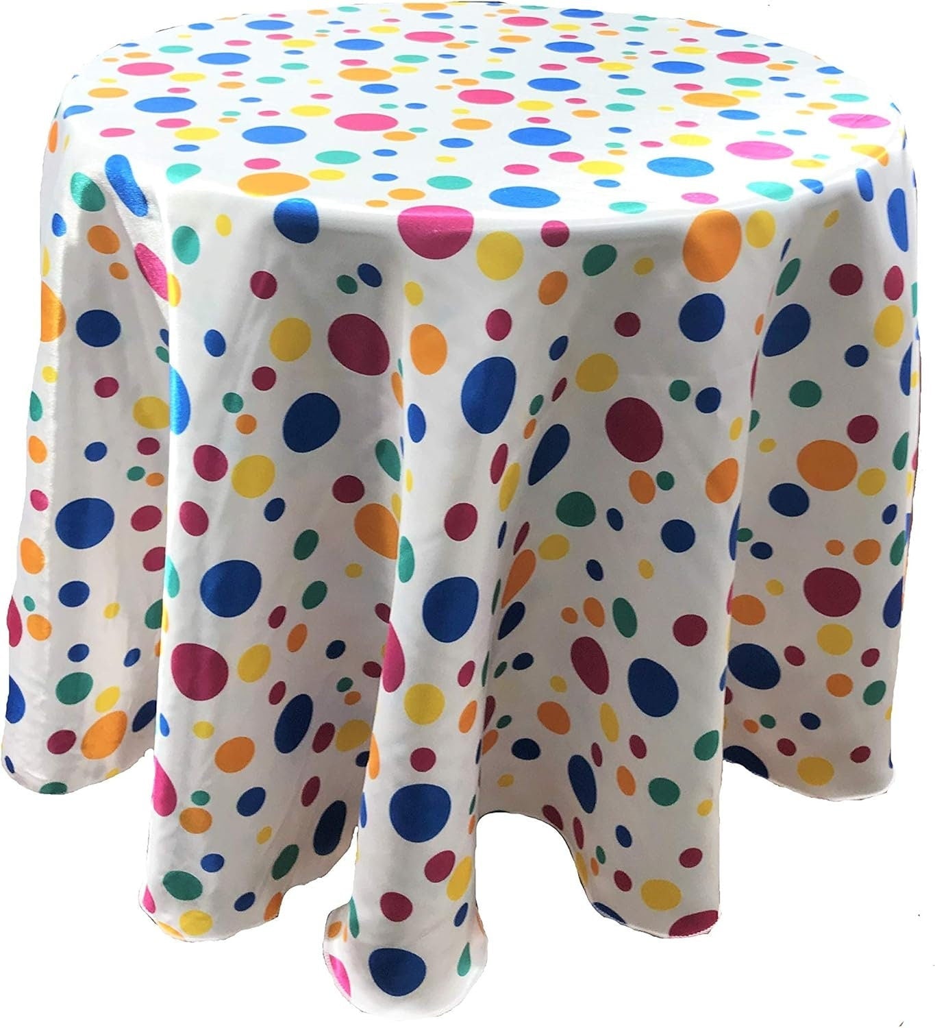 SOCAL PARTY DECOR -Round Birthday Tablecloth Multi Color Polka Dot Satin Table Cover Fabric Table Cloth for Dinning, Kitchen, Party, Holiday