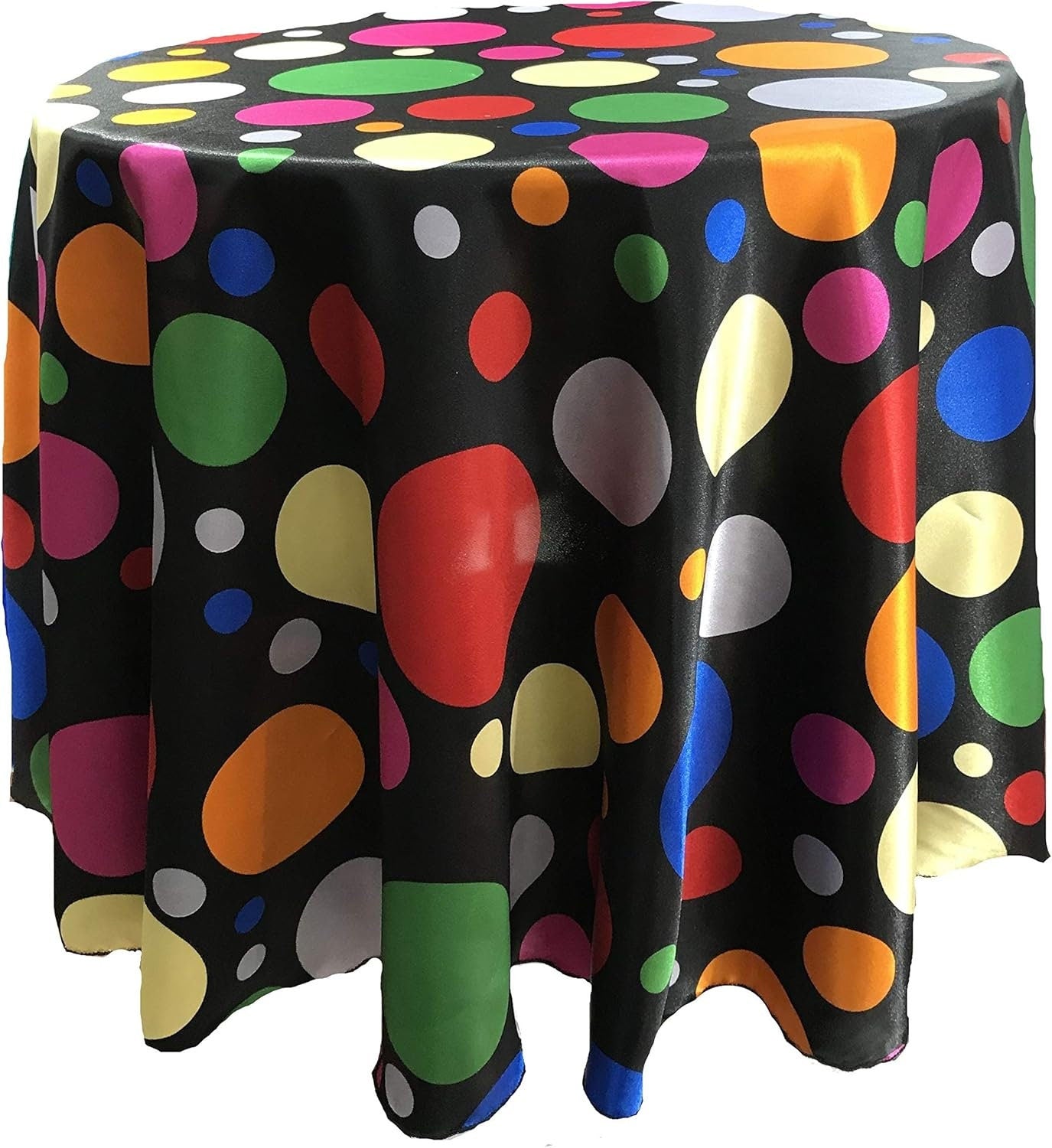 SOCAL PARTY DECOR -Round Birthday Tablecloth Multi Color Polka Dot Satin Table Cover Fabric Table Cloth for Dinning, Kitchen, Party, Holiday