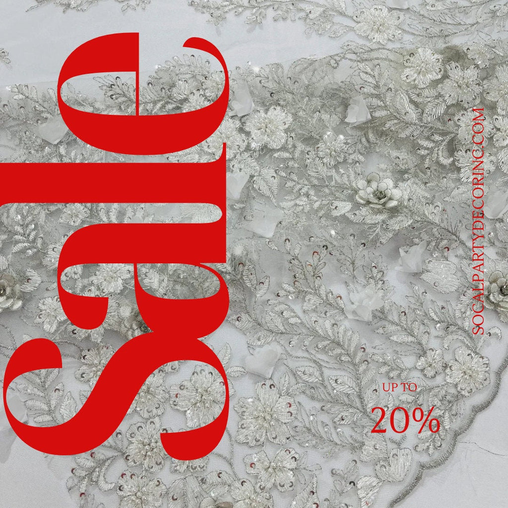 3D FLORAL - OFF WHITE -  Design Embroider  Beaded With Rhinestones  Mesh Lace Fabric. Sold By The Yard.