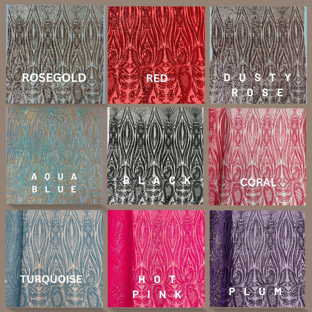 HIGH FASHION - Shiny Sequin Design 4 Way Stretch Mesh Fabric. Sold By The Yard. Choose Color Below