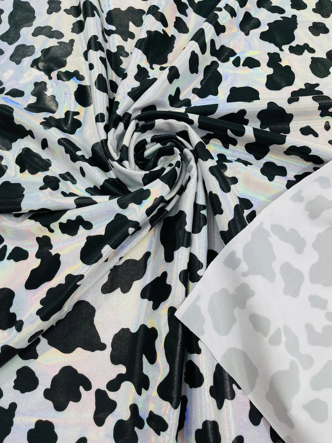 COW PRINT - HOLOGRAPHIC - Nylon Spandex 4 Way Stretch By Yard. Choose Color Below