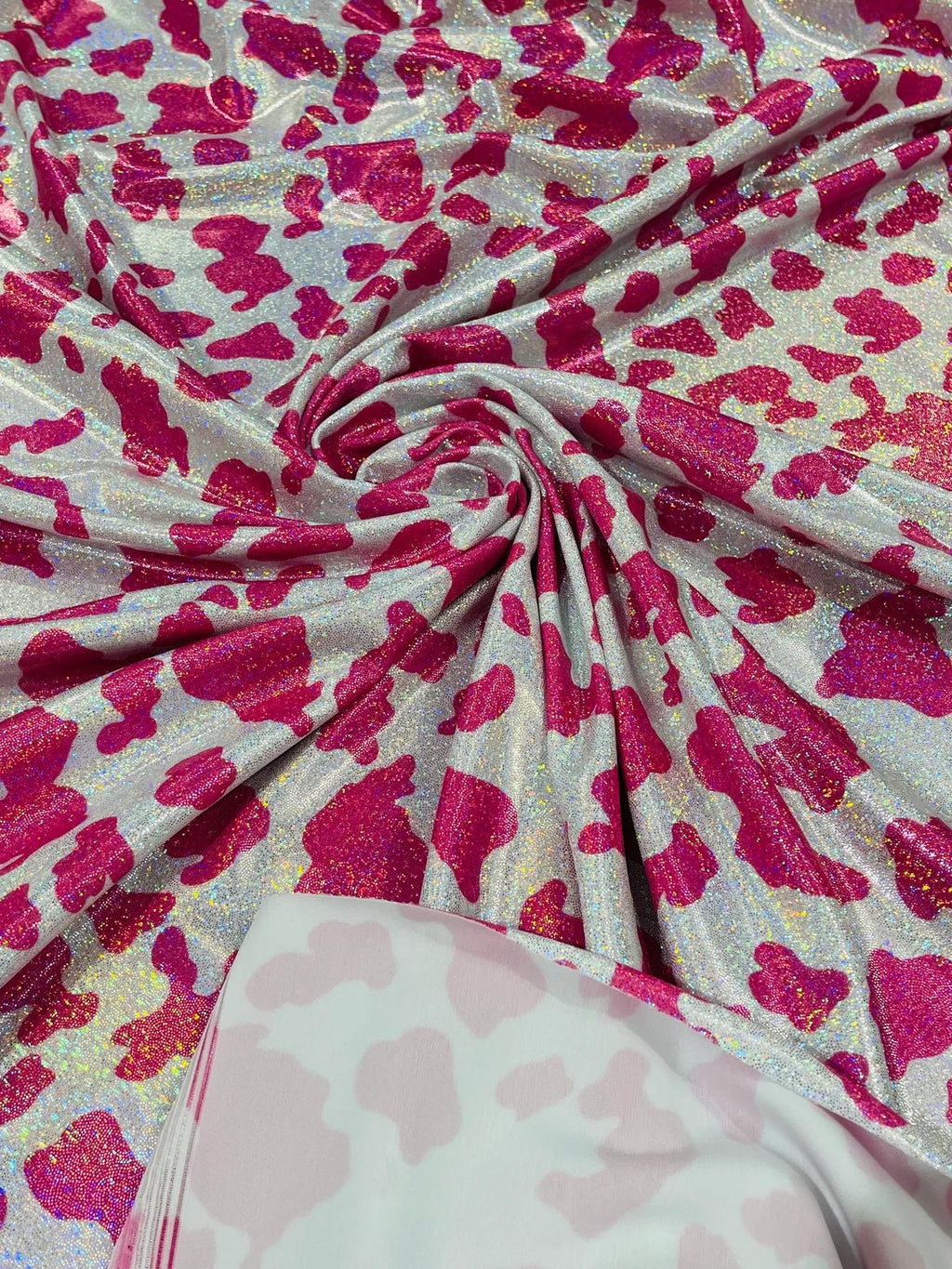 COW PRINT - HOLOGRAPHIC - Nylon Spandex 4 Way Stretch By Yard. Choose Color Below