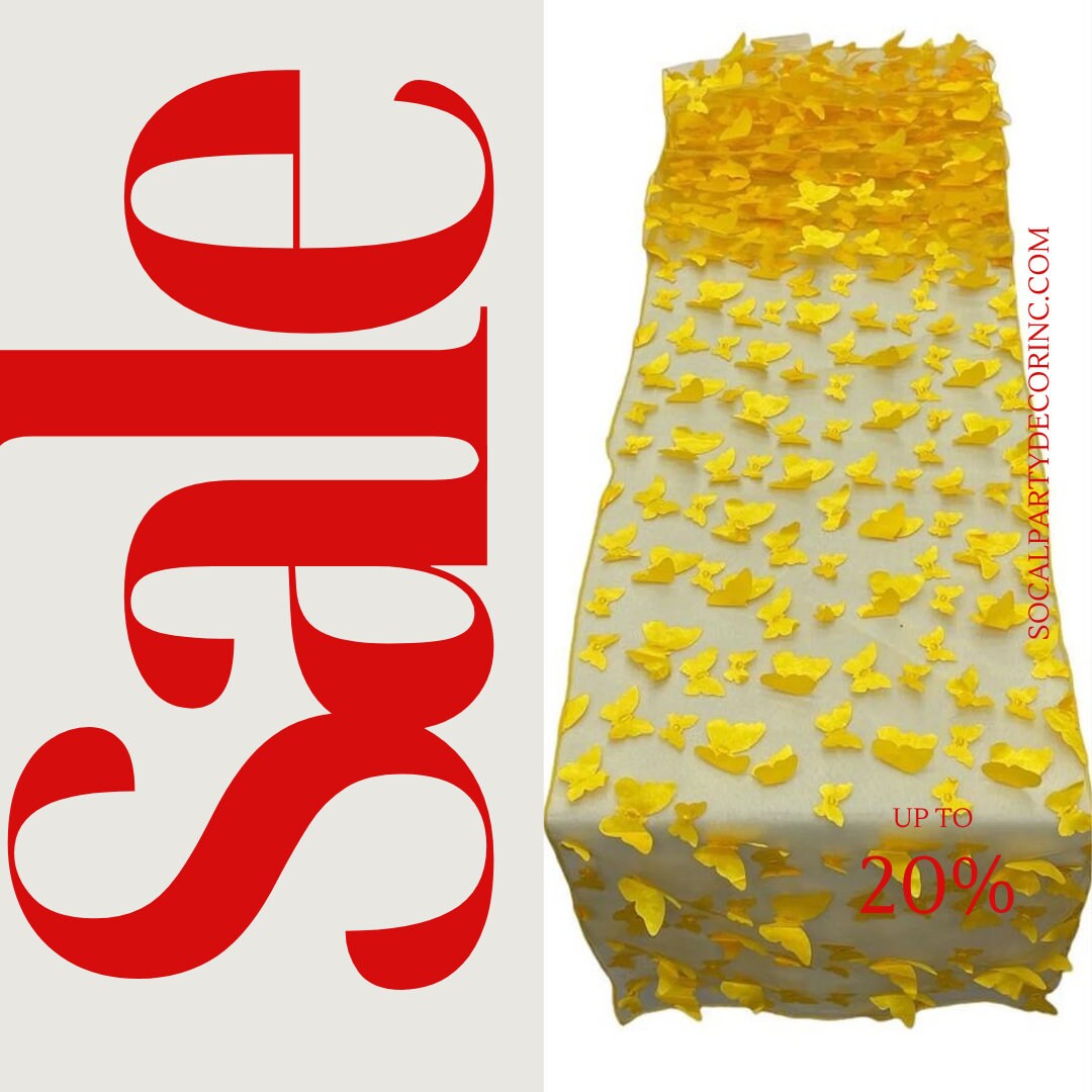 YELLOW - 3D Butterfly Table Runner - 12" x 90" Mesh Runner for Event Decor, Party, Wedding, Prom