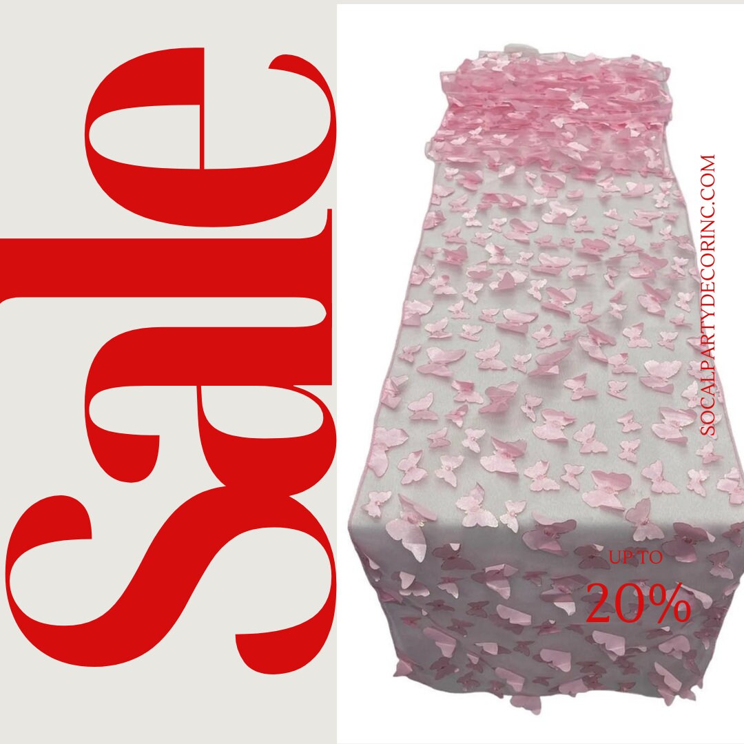 PINK - 3D Butterfly Table Runner - 12" x 90" Mesh Runner for Event Decor, Party, Wedding, Prom