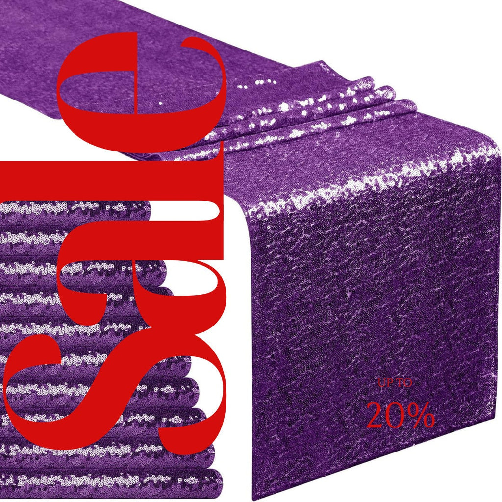 SEQUIN - PURPLE - 12" Wide Wedding & Party Decoration Table Runner ( 12" Wide x 90" Long) 1 PC. Sequin Table Runner Glitter Dining Table