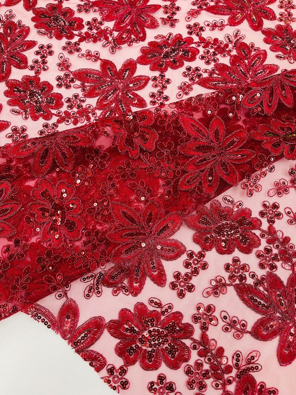 FASHION - Metallic Floral Design Embroidered With Holographic Sequins On A Mesh Fabric By The Yard. Choose Color Below