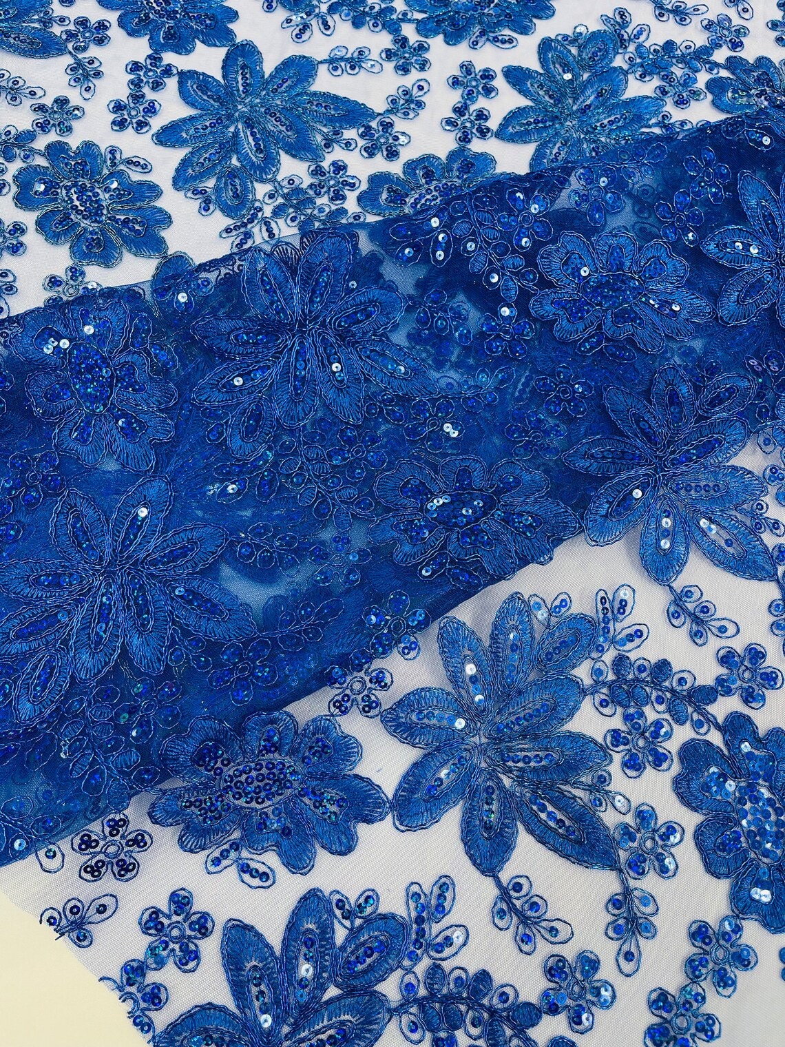 FASHION - Metallic Floral Design Embroidered With Holographic Sequins On A Mesh Fabric By The Yard. Choose Color Below