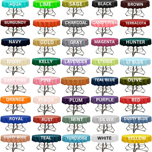 54" ROUND - Polyester Poplin Washable Round Tablecloth - Table Cover Fabric Table Cloth for Dinning, Kitchen, Party, Holiday. Choose Color