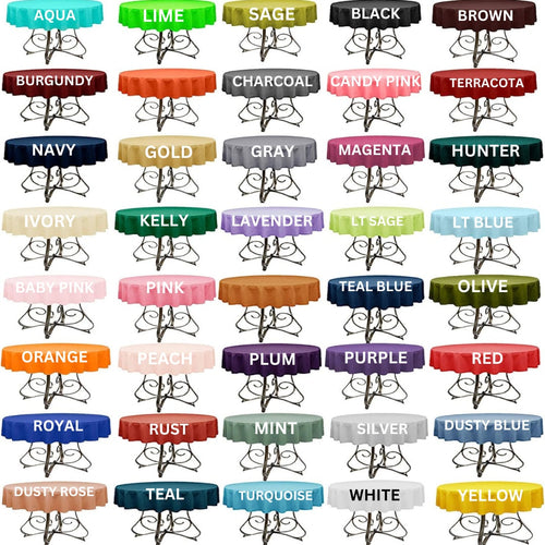 51" ROUND - Polyester Poplin Washable Round Tablecloth - Table Cover Fabric Table Cloth for Dinning, Kitchen, Party, Holiday. Choose Color