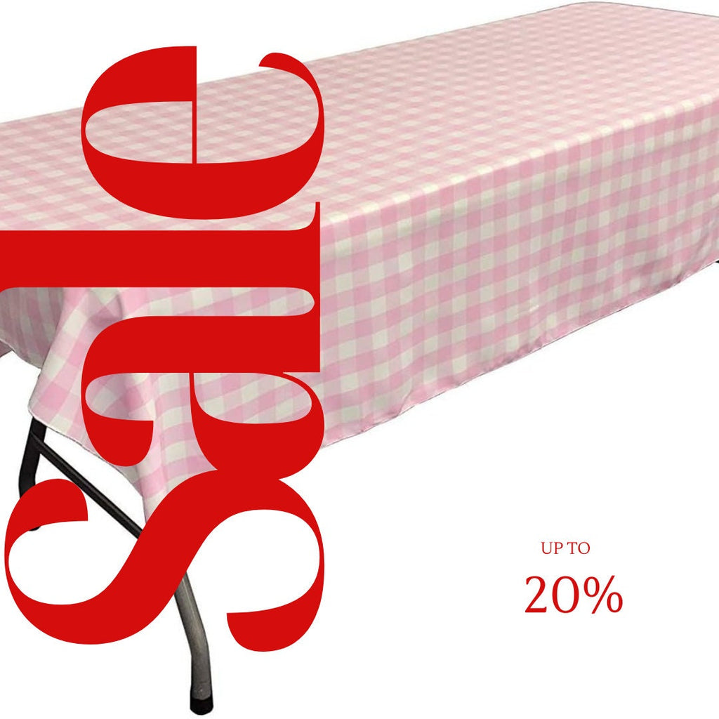 Polyester Poplin Gingham Checkered Rectangular Tablecloth (White & Pink, Choose Size Below
