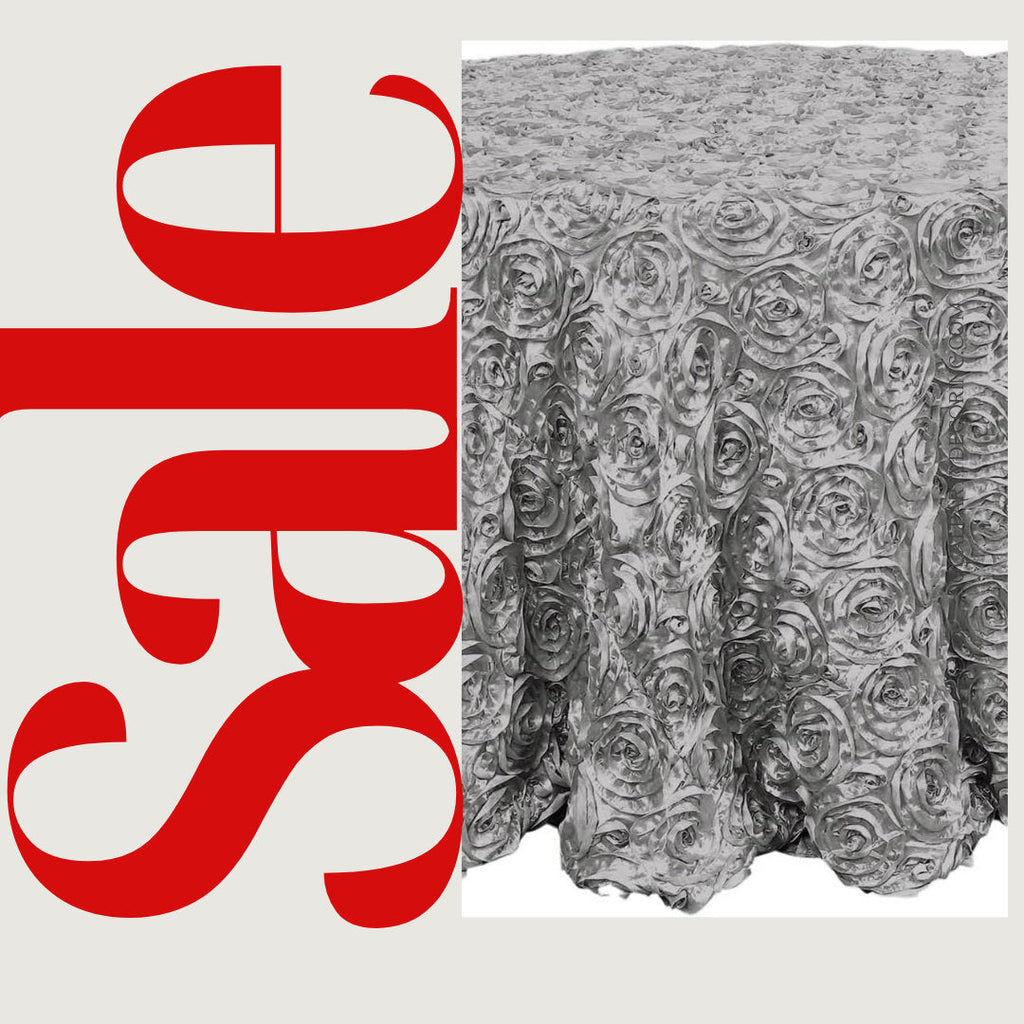 SILVER - Round Tablecloth Table Cloth Satin Rosette Tablecloth - 3D Floral Table Cloth for Wedding Baby Shower Birthday Tea Party Dessert