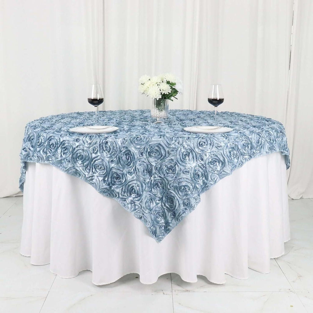 LT BLUE - 3D Rosette Square Tablecloth Overlay- Square Tablecloth Cover for Wedding Party Event Banquet. Choose Size Below