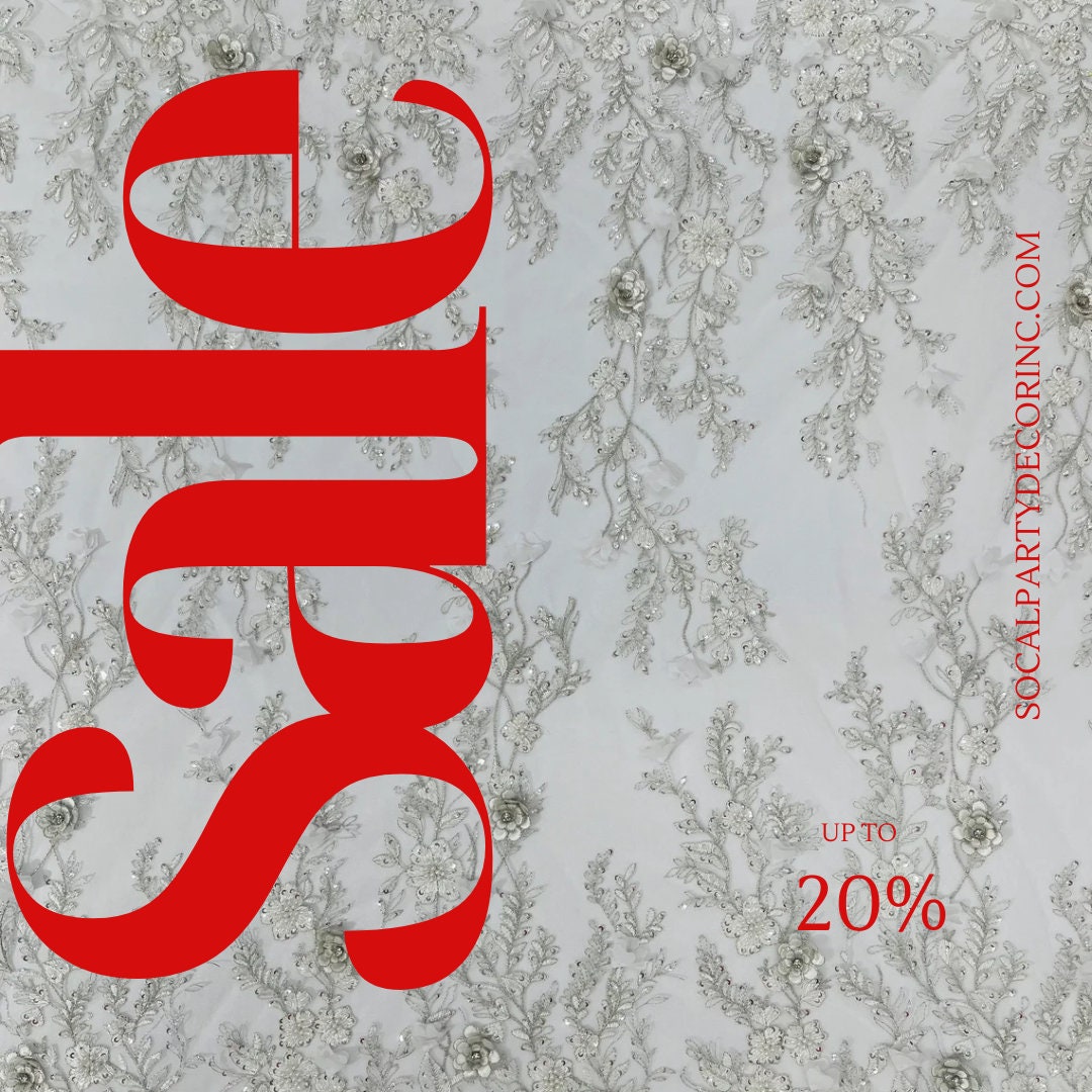 3D FLORAL - OFF WHITE -  Design Embroider  Beaded With Rhinestones  Mesh Lace Fabric. Sold By The Yard.